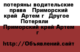 потеряны водительские права - Приморский край, Артем г. Другое » Потеряли   . Приморский край,Артем г.